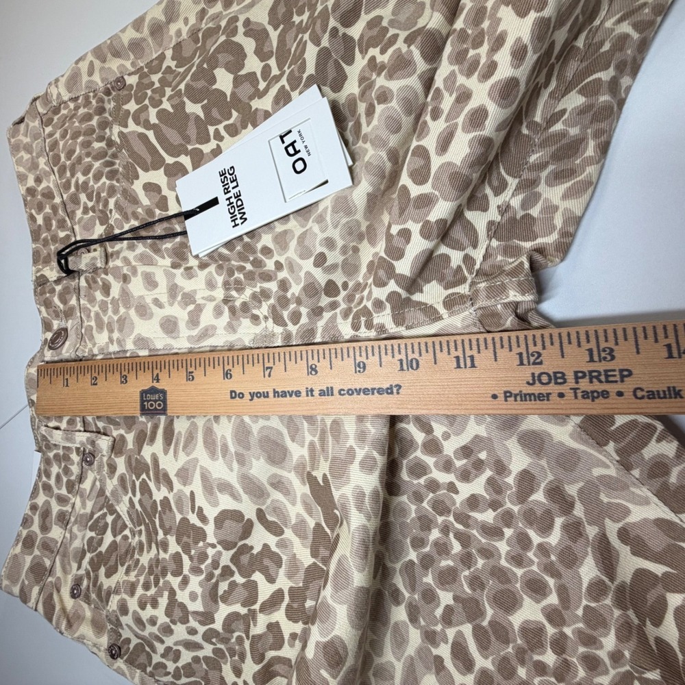 OAT New York High Rise Wide Leg Women 6/28 Tan Leopard Print Denim Jeans Party - Picture 12 of 14